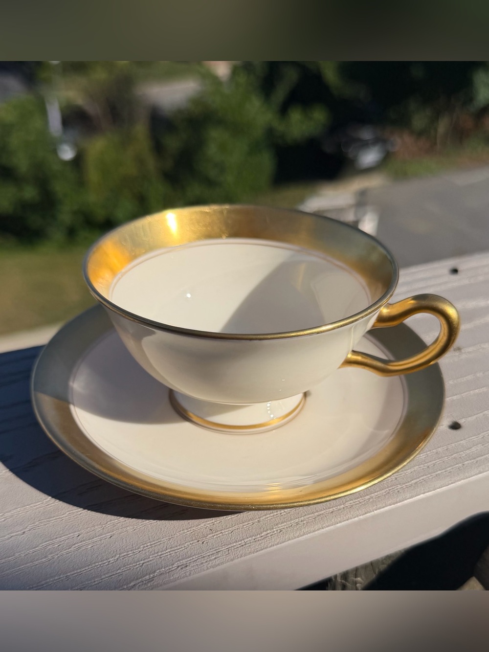 Antique Lenox J.McD. & S. Co. Footed Tea Cup & Saucer Set, Ivory & Gilded Gold